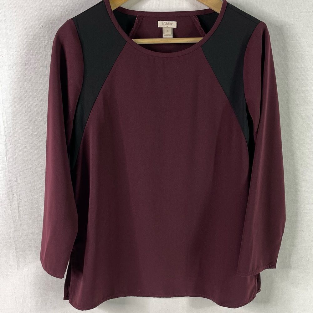 J. Crew Factory Colorblock Contrast Wine Blouse - 0